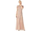 Adrianna Papell Floral Beaded Godet Evening Gown (rose Gold) Women's Dress