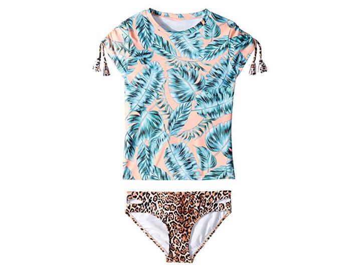 Seafolly Kids Native Jungle Short Sleeve Surf Set (little Kids/big Kids) (peach Pearl) Girl's Swimwear Sets