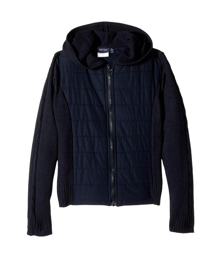 Nautica Kids Girls Plus Quilted Hoodie Sweater (big Kids) (su Navy) Girl's Sweater