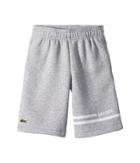 Lacoste Kids Raised Fleece Sport Stripes Shorts (toddler/little Kids/big Kids) (silver Chine/white) Boy's Shorts