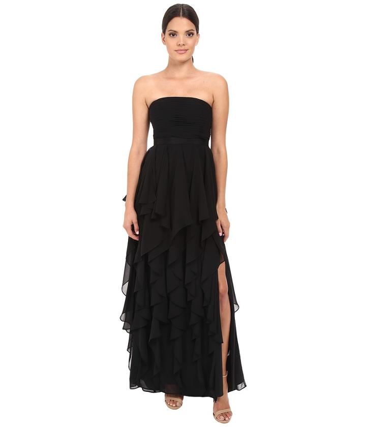 Adrianna Papell Strapless Chiffon Ruffle Gown (black) Women's Dress