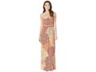 London Times Indian Dahlias Pleat Neck (gold) Women's Dress