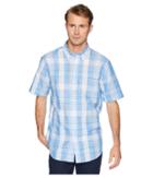 Chaps Short Sleeve Cotton Linen Woven Shirt (persian Blue Multi) Men's Clothing