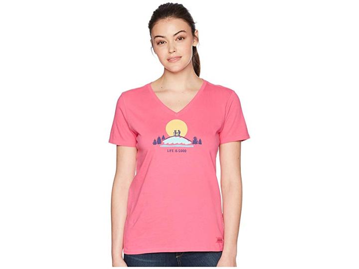 Life Is Good Vista Hike Crusher Vee Tee (fiesta Pink) Women's T Shirt