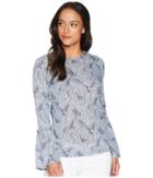 Michael Michael Kors Paisley Ruffle Sleeve Top (true Navy/light Chambray) Women's Clothing