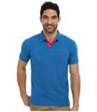 U.s. Polo Assn. Slim Fit Solid Pique Polo W/ Contrast Color Striped Under Collar (autumn Teal) Men's Short Sleeve Pullover