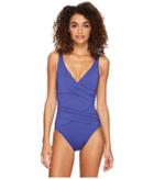 Tommy Bahama Pearl Wrap-front One-piece Swimsuit (dark Sanibel Blue) Women's Swimsuits One Piece