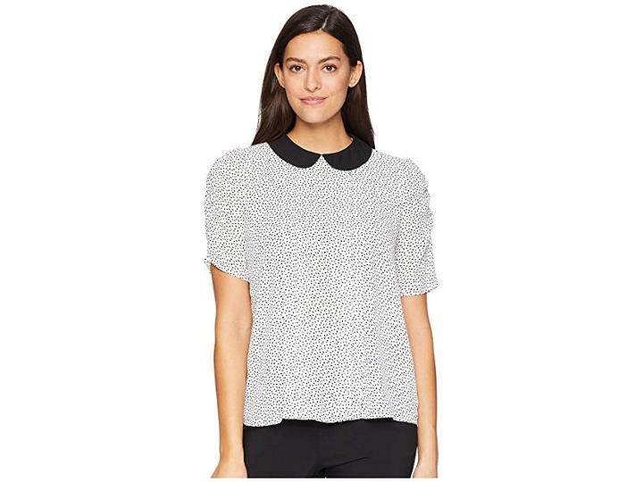 Cece Puffed Sleeve Confetti Stamp Collared Blouse (antique White) Women's Blouse