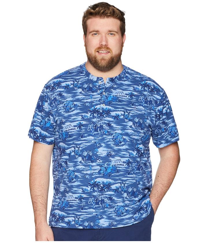 Polo Ralph Lauren Big Tall Featherweight Mesh Henley (indigo Mini Island Hawaiian) Men's Clothing