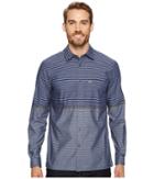 Lacoste Long Sleeve Spread With Two-pocket Horizontal Stripe Regular (navy Blue/mill Blue/calcutta Yellow) Men's Clothing