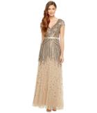 Adrianna Papell Cap Sleeve Beaded Gown (nude) Women's Dress
