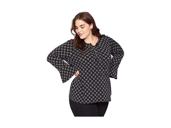 Michael Michael Kors Plus Size Scattered Foulard Lace-up Top (black/gunmetal) Women's Clothing