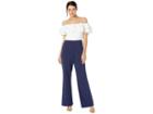 Marina Stretch Crepe Ruffle Off The Shoulder Jumpsuit (ivory/navy) Women's Jumpsuit & Rompers One Piece