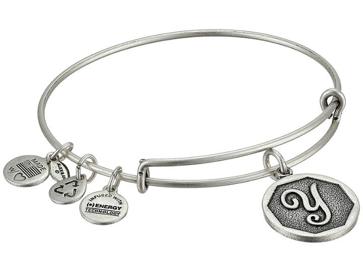 Alex And Ani Initial Y Charm Bangle (rafaelian Silver Finish) Bracelet