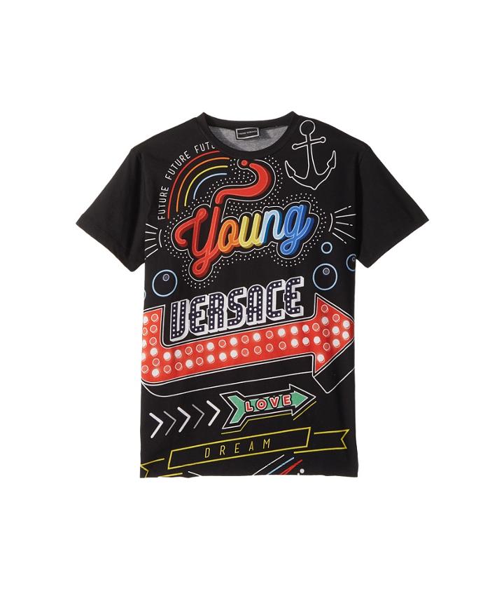 Versace Kids Short Sleeve Neon Lights Logo Graphic T-shirt (big Kids) (black/multi) Boy's T Shirt