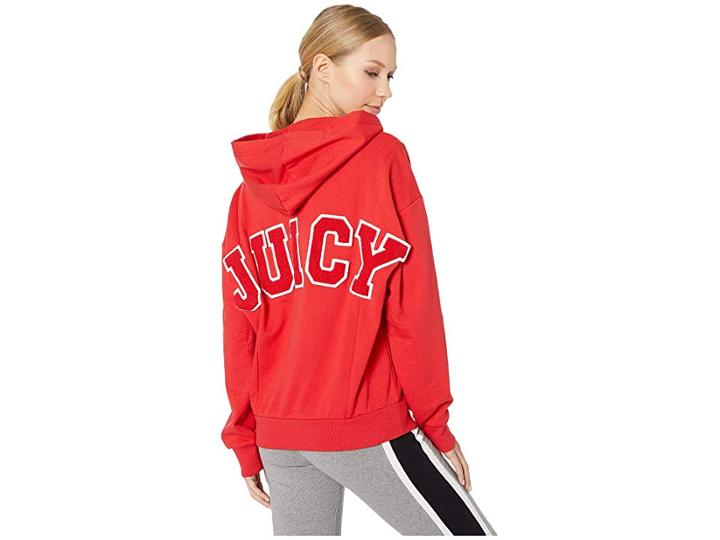 Juicy Couture Oversize Applique Logo Collegiate Hoodie (true Red) Women's Clothing