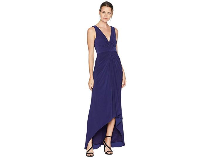 Adrianna Papell High-low Draped Front Jersey Gown (admiral Blue) Women's Dress