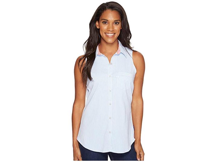 Columbia Super Harborside Woven Sleeveless Shirt (harbor Blue Seersucker/lollipop) Women's Sleeveless