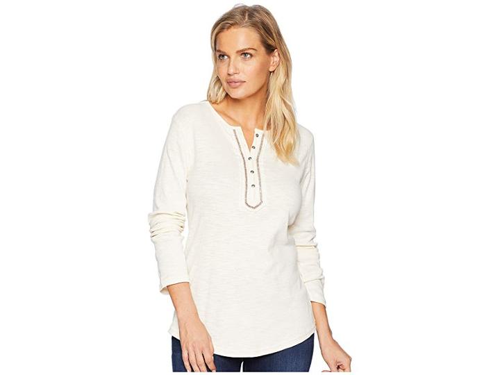 Chaps Cotton Slub 1x1 Rib Long Sleeve Knit (heritage Cream) Women's Clothing