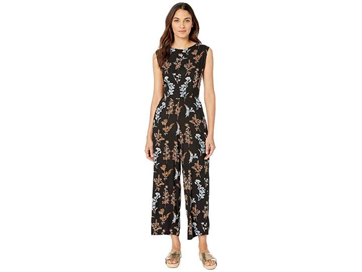 Angie Floral Sleeveless Jumpsuit With Tie Down (black) Women's Jumpsuit & Rompers One Piece