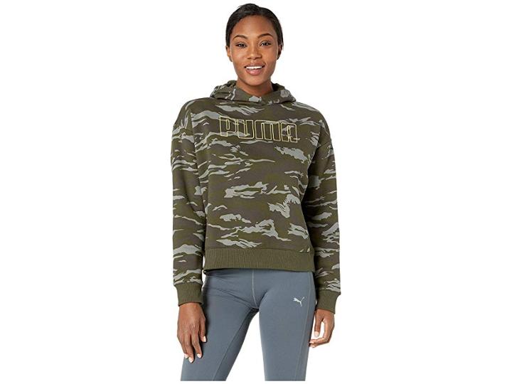 Puma Camo Cropped Hoodie (forest Night All Over Print) Women's Sweatshirt