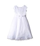 Us Angels Satin Embroidered Netting Cap Sleeve A-line Dress (little Kids/big Kids) (white) Girl's Dress