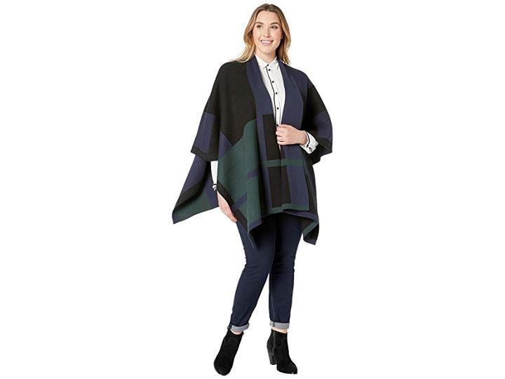 Lauren Ralph Lauren Plus Size Plaid Cotton Blend Poncho (polo Black Multi) Women's Coat