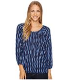Michael Michael Kors Sari Peasant Top (oxford Blue/true Navy) Women's Clothing