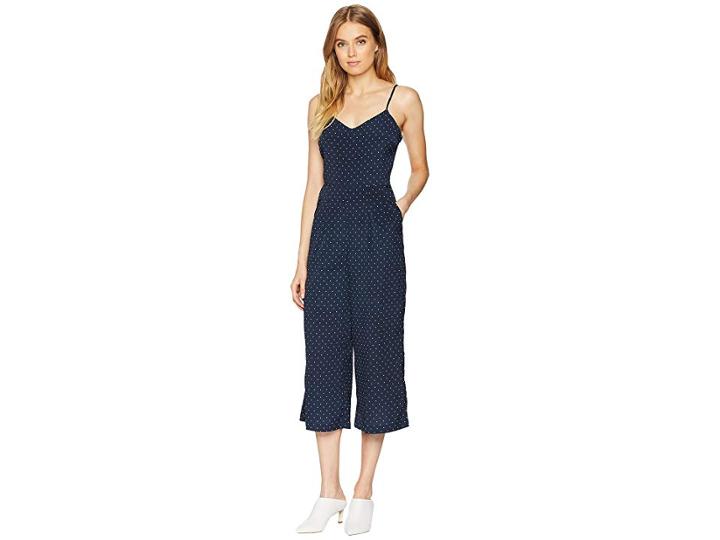 J.o.a. Lace-up Back Jumpsuit (navy Dot) Women's Jumpsuit & Rompers One Piece