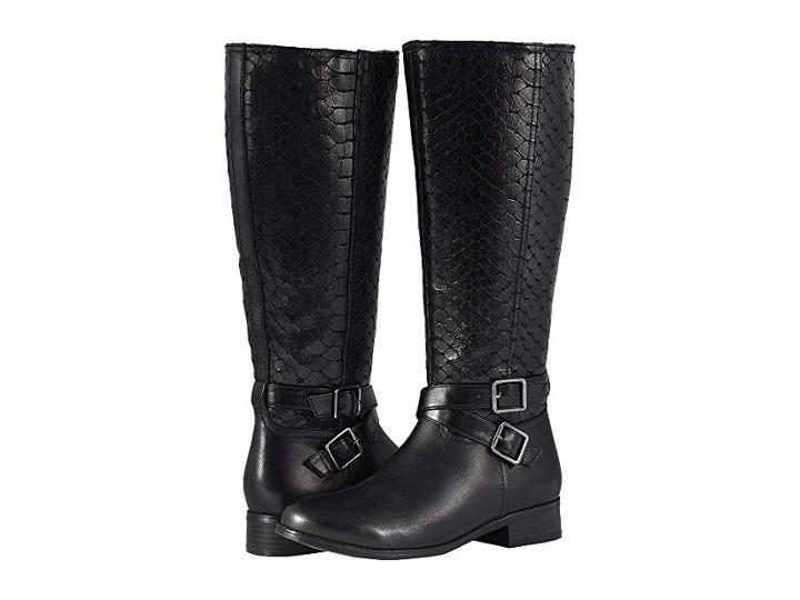 Trotters Liberty Wide Calf (black Burnished Leather/embossed Anaconda) Women's Boots