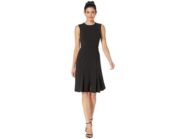 Donna Morgan Sleeveless Crepe Dress W/ Pearl Neck Embellishment (black) Women's Dress