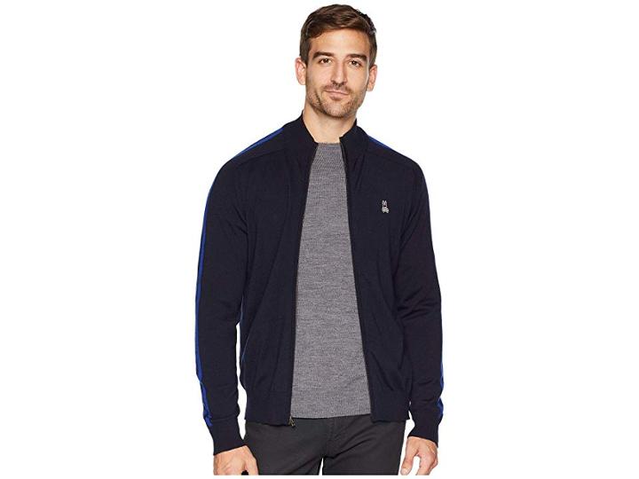 Psycho Bunny Full Zip Contrast Sweater (navy) Men's Sweater