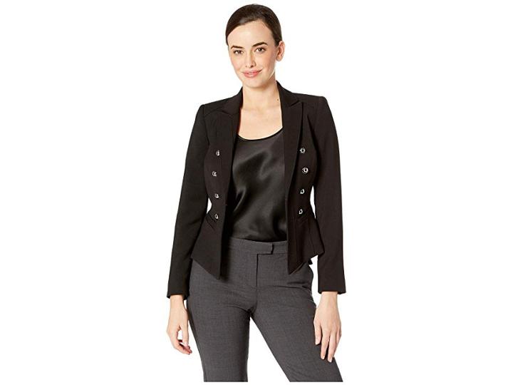 Tahari By Asl Peak Lapel Dome Button Kissing Jacket With Welt Pockets (black) Women's Coat