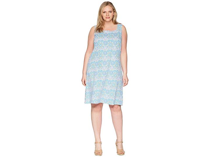Extra Fresh By Fresh Produce Plus Size Mosaic Shells Square Neck Dress (white) Women's Dress