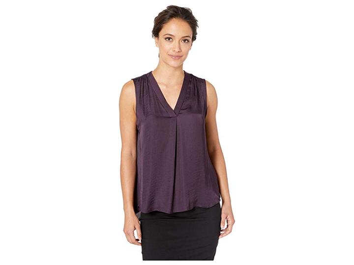 Vince Camuto Specialty Size Petite Sleeveless V-neck Rumple Blouse (gilded Plum) Women's Blouse