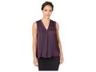 Vince Camuto Specialty Size Petite Sleeveless V-neck Rumple Blouse (gilded Plum) Women's Blouse