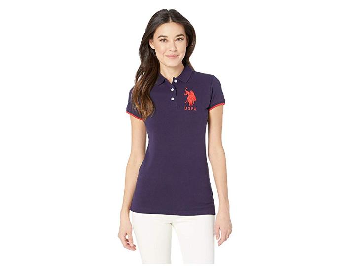 U.s. Polo Assn. Contrast Patch Big Pony Polo Shirt (evening Blue/red) Women's Clothing