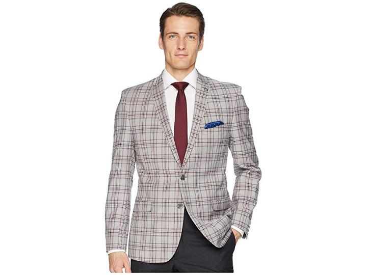 Nick Graham Plaid Slim Fit Sport Coat (grey/burgundy) Men's Jacket