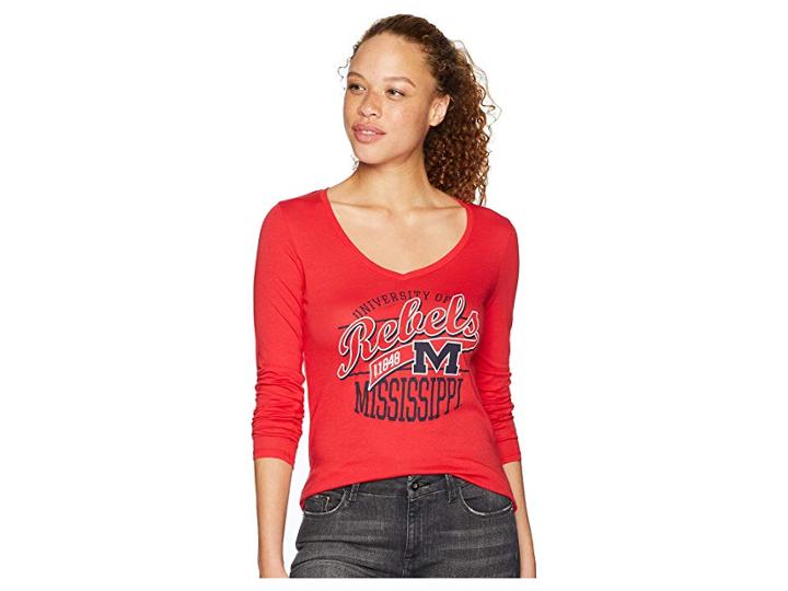 Champion College Ole Miss Rebels Long Sleeve V-neck Tee (scarlet) Women's T Shirt