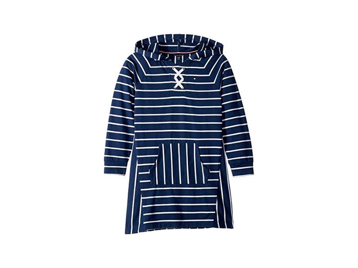 Tommy Hilfiger Kids Hooded Lace-up Sweatshirt Dress (big Kids) (flag Blue) Girl's Dress