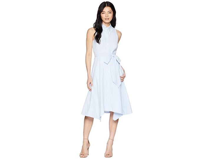 Tahari By Asl Petite Seersucker Shirtdress (blue/white) Women's Dress