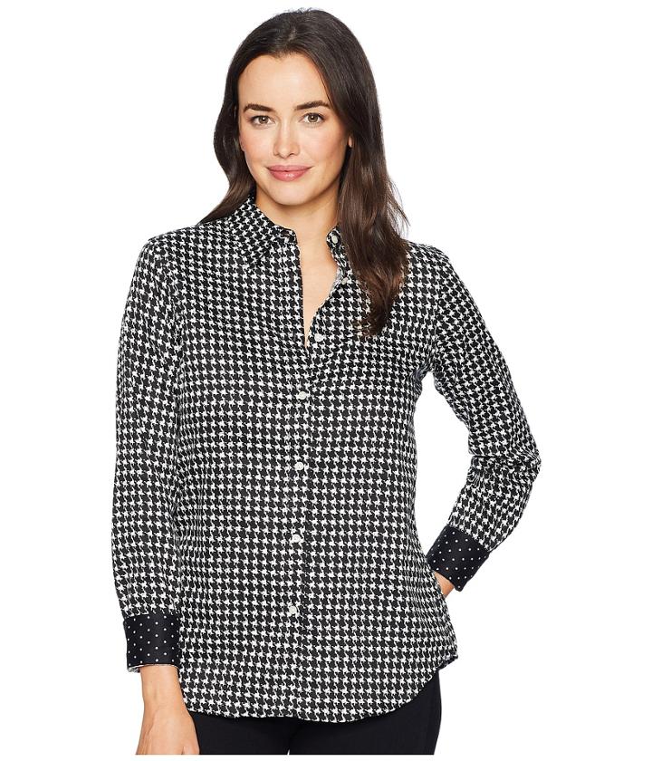 Chaps Non Iron Cotton Sateen Long Sleeve Shirt (black/pearl) Women's Clothing