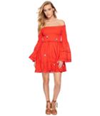 Free People Counting Daisies Embroidered Mini Dress (red Combo) Women's Dress