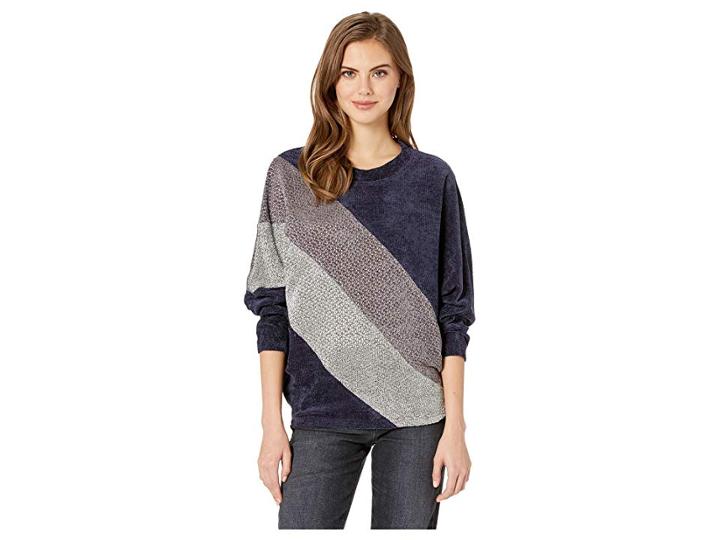 Miss Me Color Block Long Sleeve Top (navy) Women's Clothing
