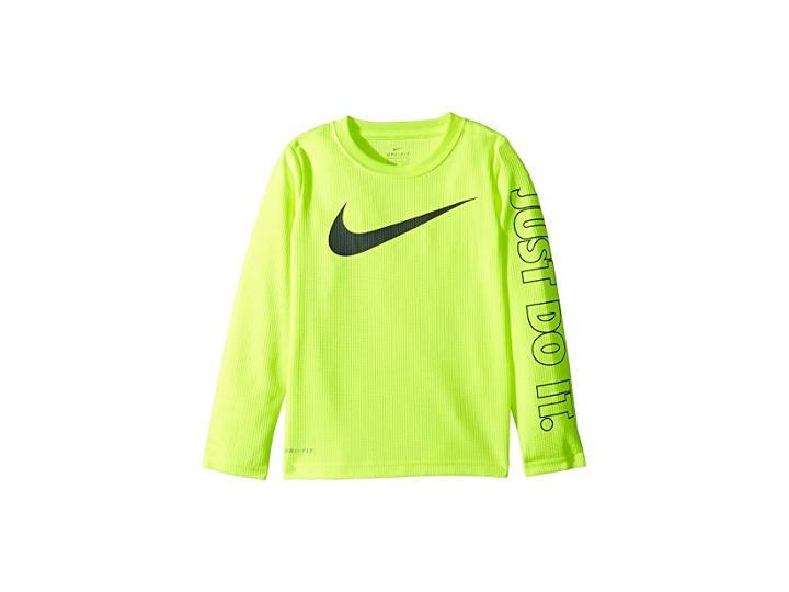 Nike Kids Swoosh Just Do It Dri-fit Thermal (little Kids) (dark Gray/volt) Boy's Clothing