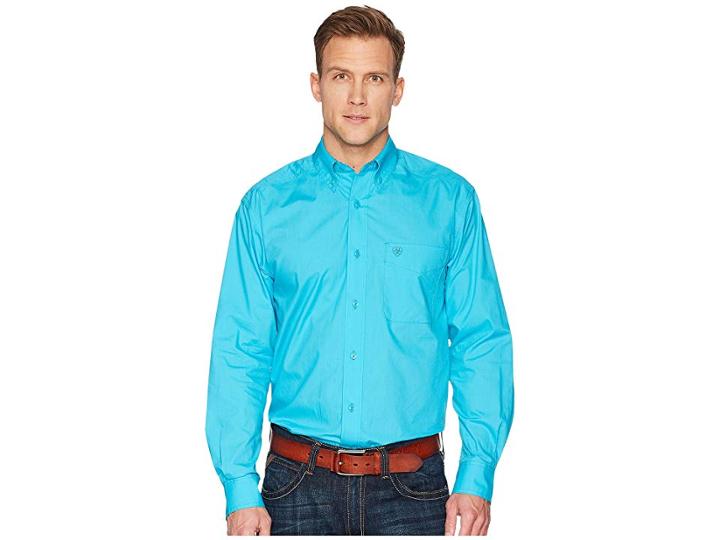 Ariat Solid Poplin Shirt (perfect Turquoise) Men's Clothing