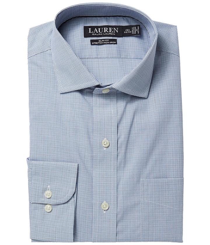 Lauren Ralph Lauren Slim Fit No-iron Cotton Dress Shirt (bondi Blue/navy Multi) Men's Long Sleeve Button Up