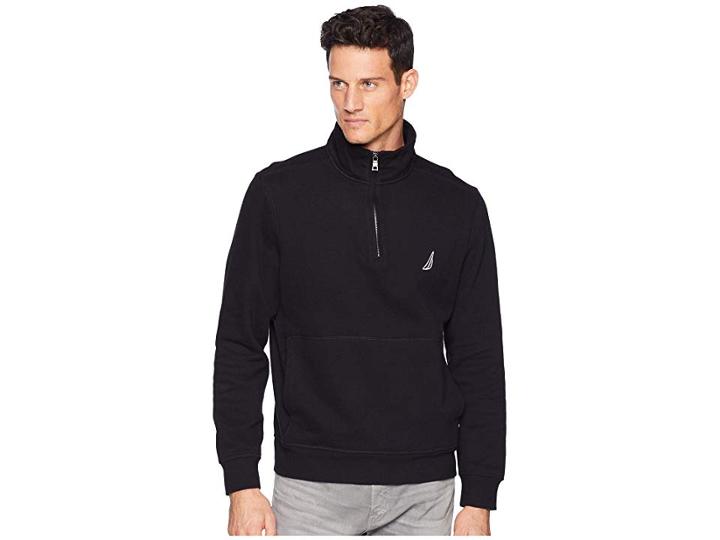 Nautica Fleece Basic 1/4 Zip Knit Active (true Black) Men's Fleece