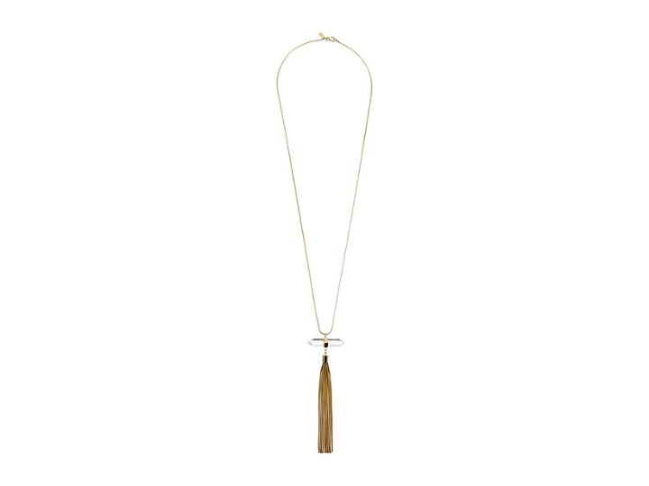 Kenneth Jay Lane Polished Gold Chain With Crystal Tassel Necklace (clear) Necklace