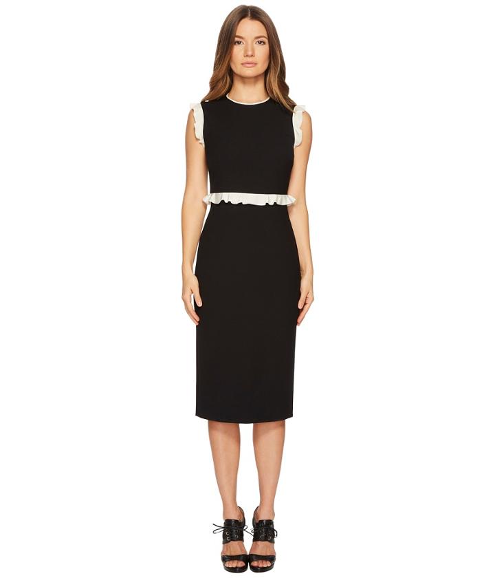 Red Valentino Cady Tech Dress With Contrast Crepe De Chine Ruffle (black/ivory) Women's Dress